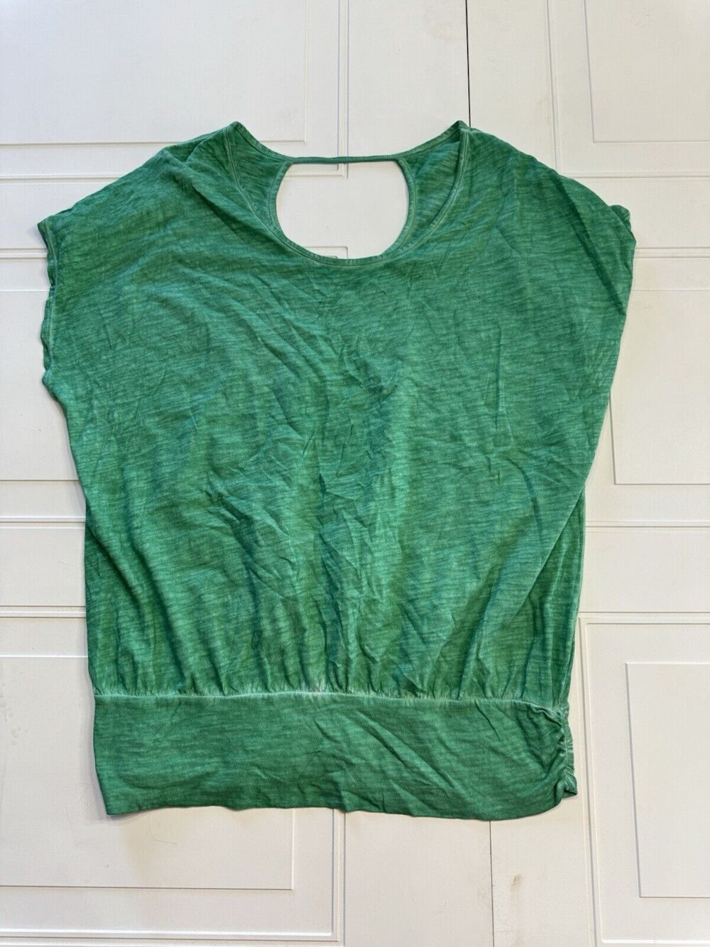 Lane Bryant Womens Sz 14/16 Green Pullover Top Flutter Sleeve Sleeveless Cotton